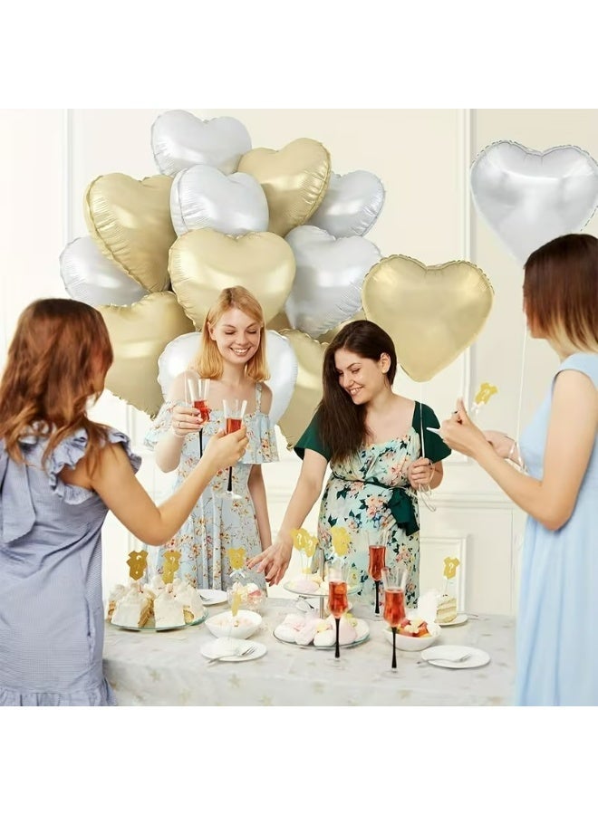 Kandid 10Pcs Valentine's 18-inch Heart-Shaped Aluminum Foil Balloons (White Golden) - Image 3